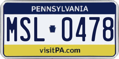 PA license plate MSL0478