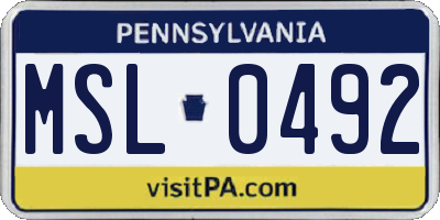 PA license plate MSL0492