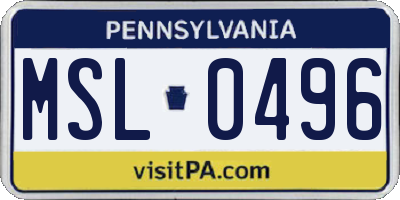 PA license plate MSL0496