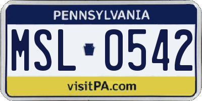 PA license plate MSL0542