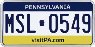 PA license plate MSL0549