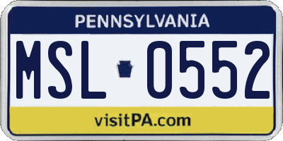 PA license plate MSL0552