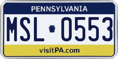 PA license plate MSL0553