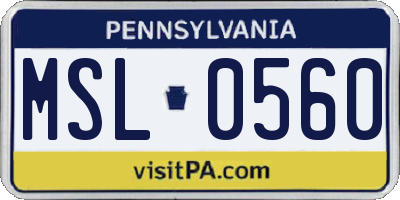 PA license plate MSL0560