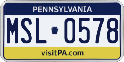 PA license plate MSL0578