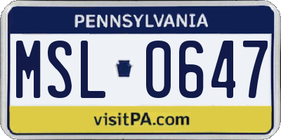 PA license plate MSL0647
