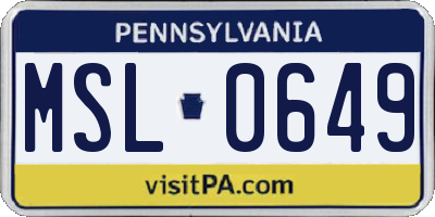 PA license plate MSL0649