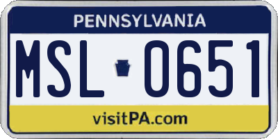 PA license plate MSL0651