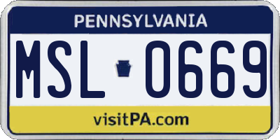 PA license plate MSL0669