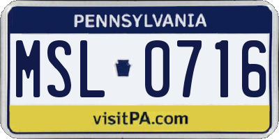 PA license plate MSL0716