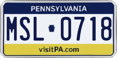 PA license plate MSL0718