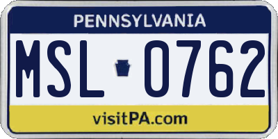 PA license plate MSL0762