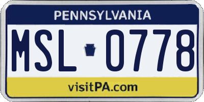 PA license plate MSL0778