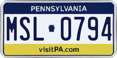 PA license plate MSL0794