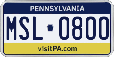 PA license plate MSL0800