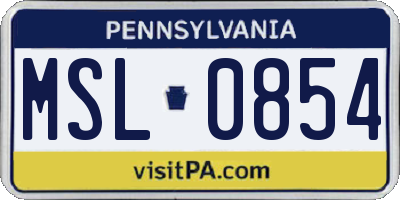 PA license plate MSL0854