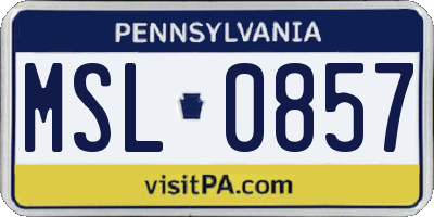 PA license plate MSL0857
