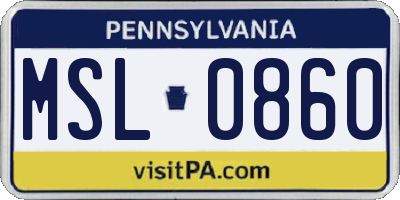 PA license plate MSL0860