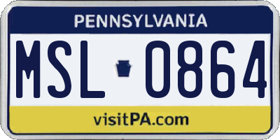 PA license plate MSL0864