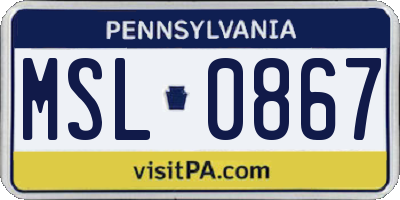 PA license plate MSL0867