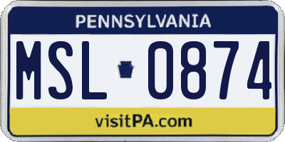 PA license plate MSL0874