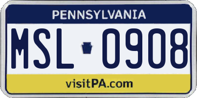 PA license plate MSL0908