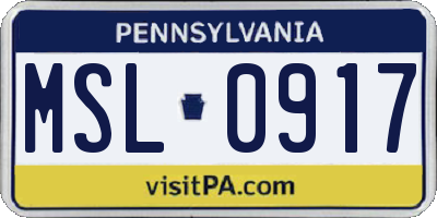 PA license plate MSL0917