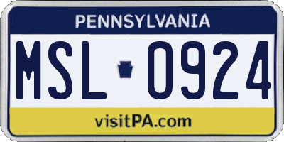 PA license plate MSL0924