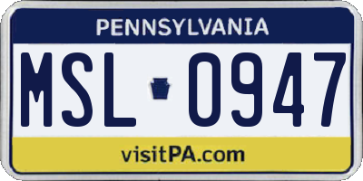 PA license plate MSL0947