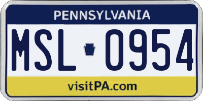 PA license plate MSL0954