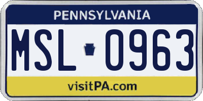 PA license plate MSL0963
