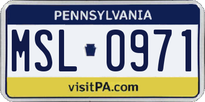 PA license plate MSL0971