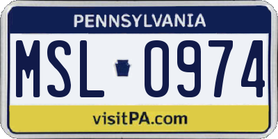 PA license plate MSL0974
