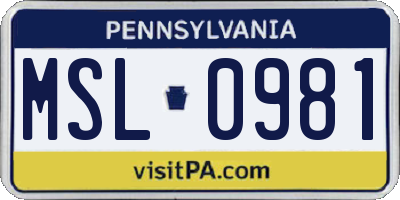 PA license plate MSL0981
