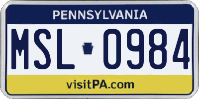 PA license plate MSL0984