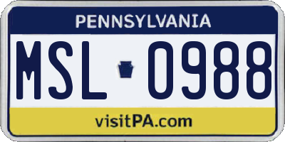 PA license plate MSL0988