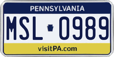 PA license plate MSL0989