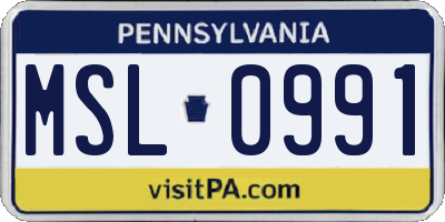 PA license plate MSL0991