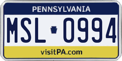 PA license plate MSL0994