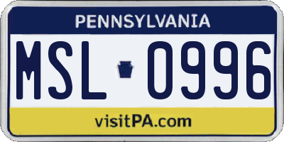 PA license plate MSL0996