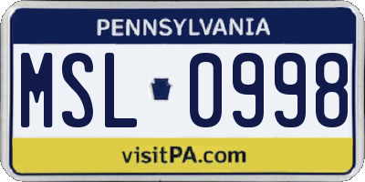 PA license plate MSL0998