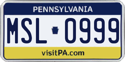 PA license plate MSL0999