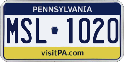 PA license plate MSL1020