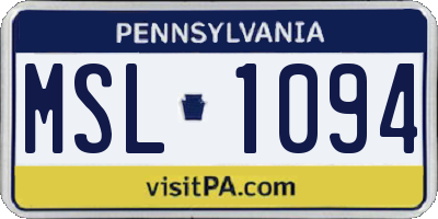 PA license plate MSL1094