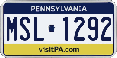 PA license plate MSL1292