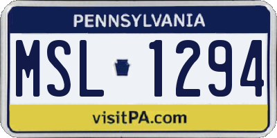 PA license plate MSL1294