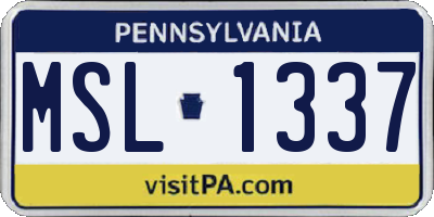 PA license plate MSL1337