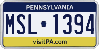 PA license plate MSL1394