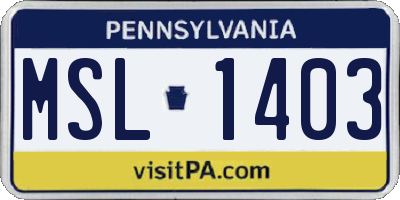 PA license plate MSL1403