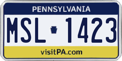 PA license plate MSL1423